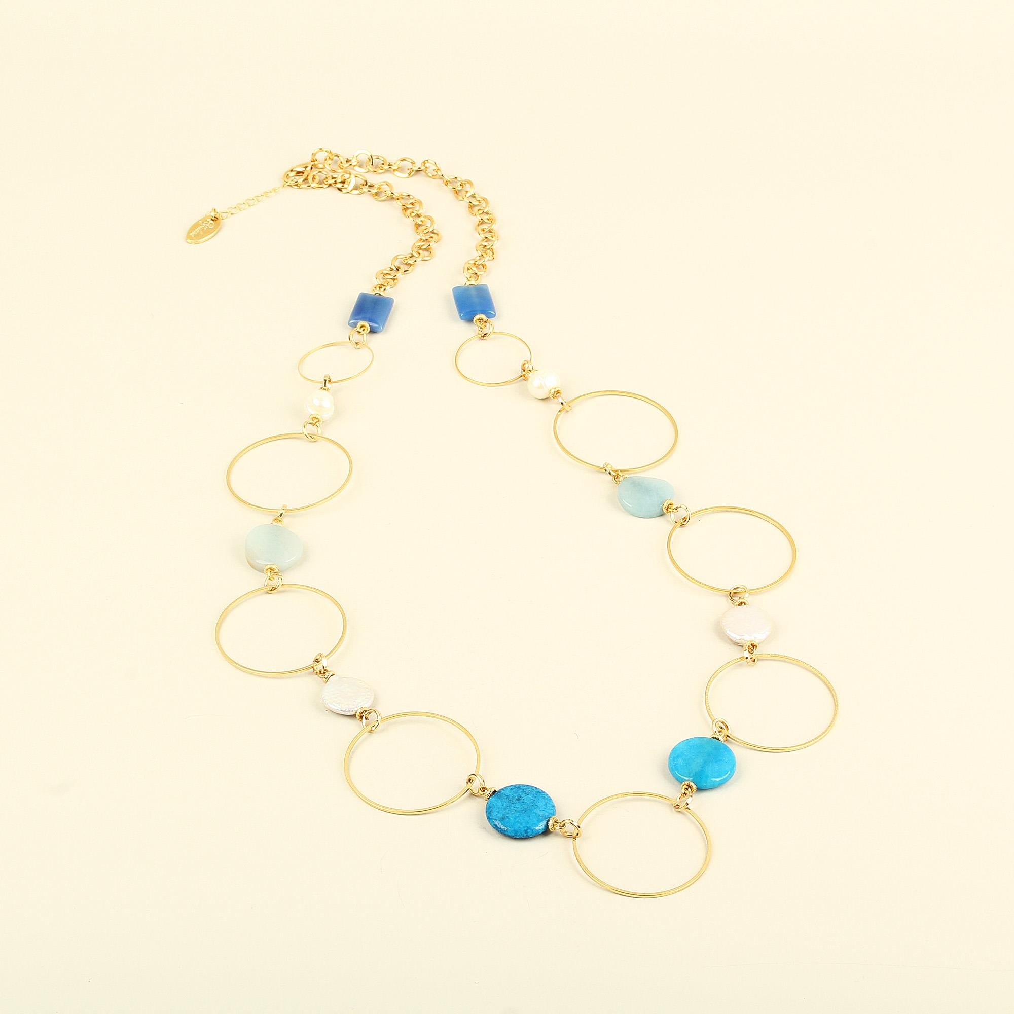 Natural Stone Circle Necklace With Pearl