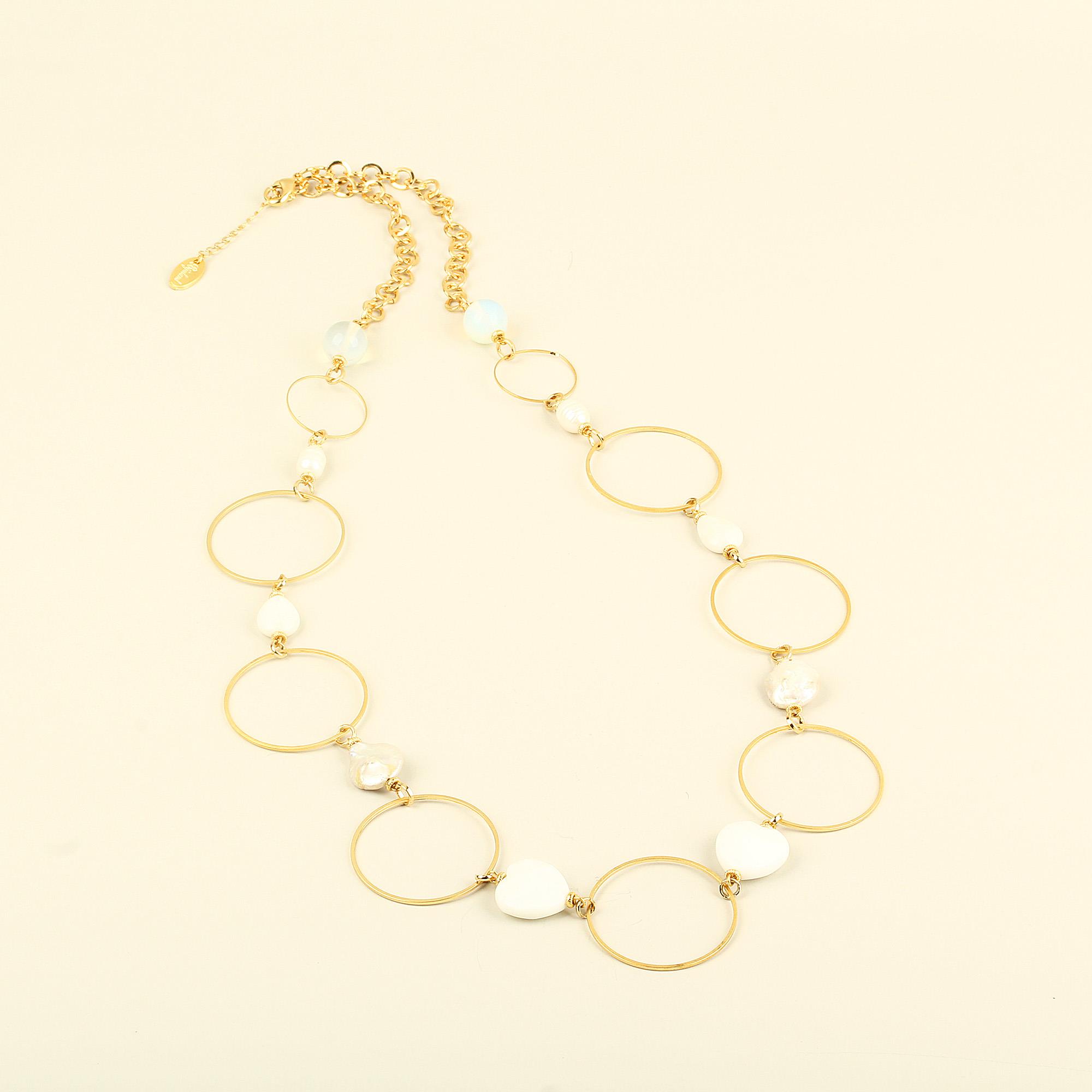 Natural Stone Circle Necklace With Pearl