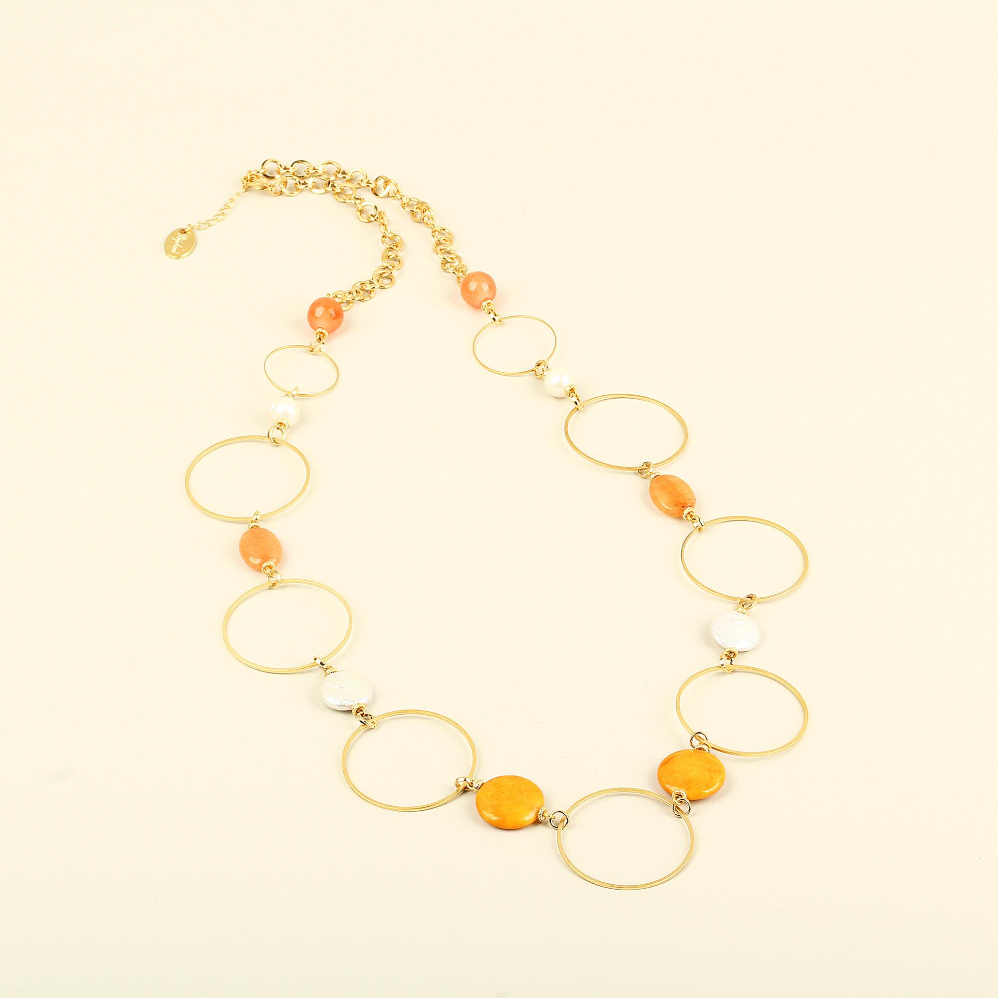 Natural Stone Circle Necklace With Pearl