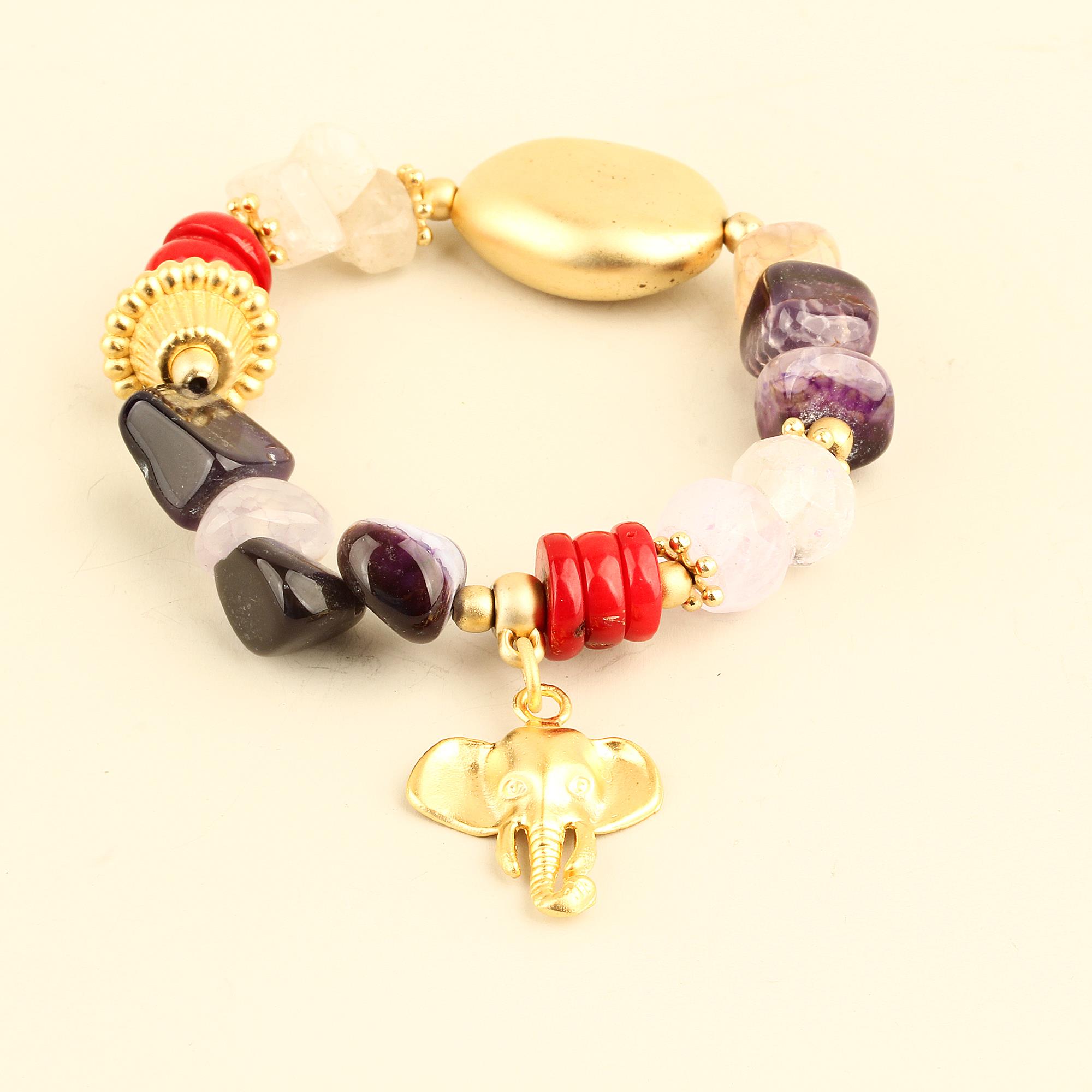 Natural Stone Elephant Dangle Bracelet