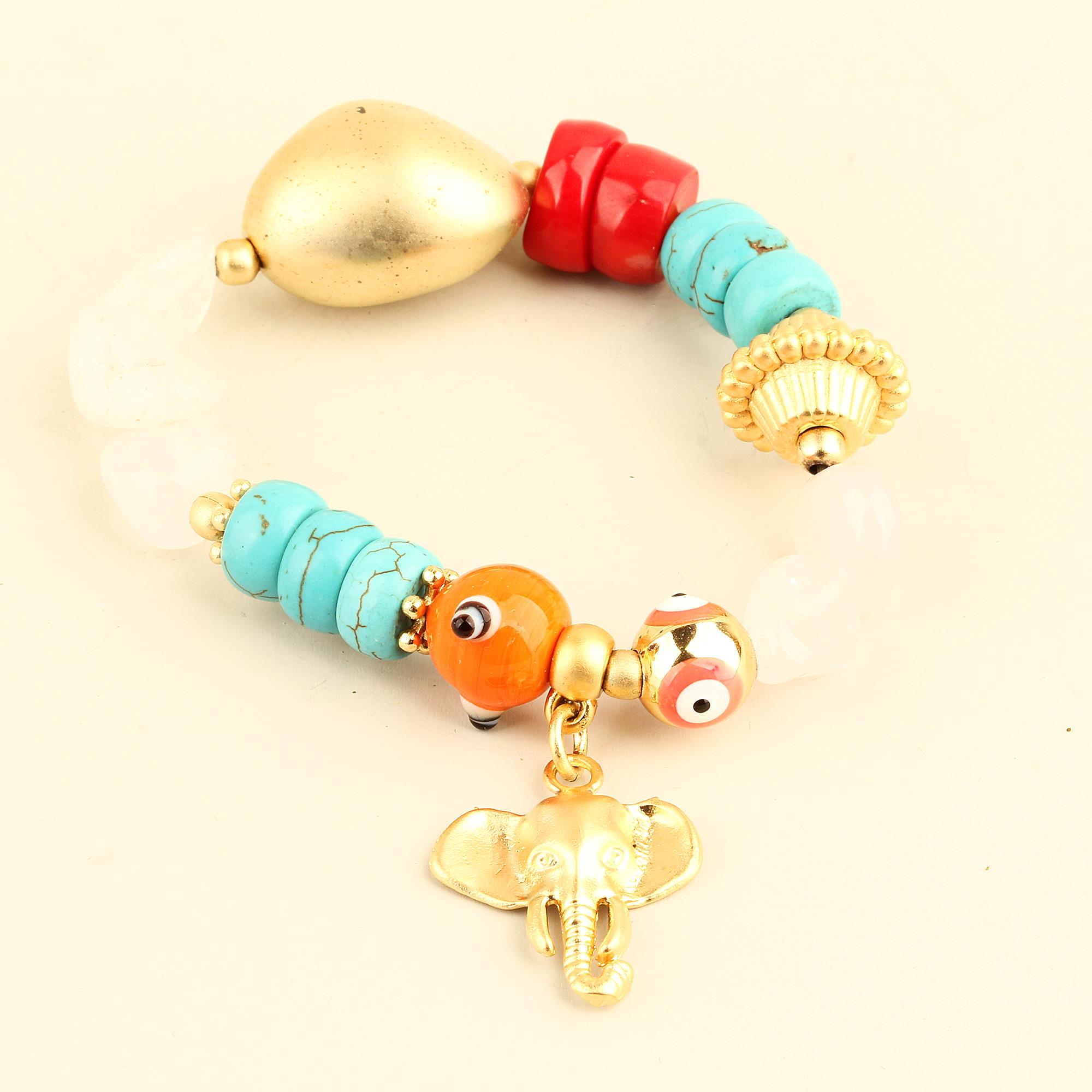 Natural Stone Elephant Dangle Bracelet