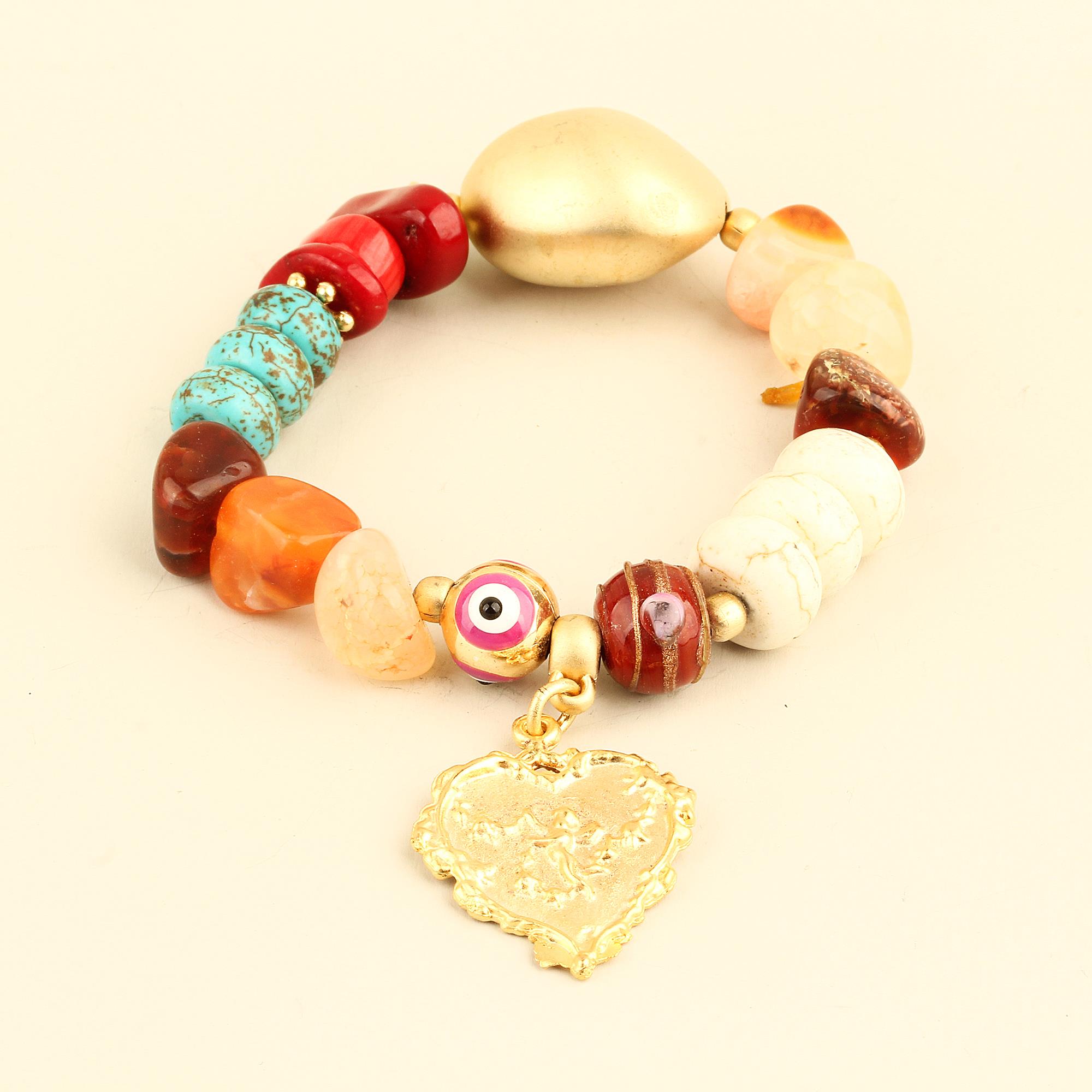 Natural Stone Heart Dangle Bracelet