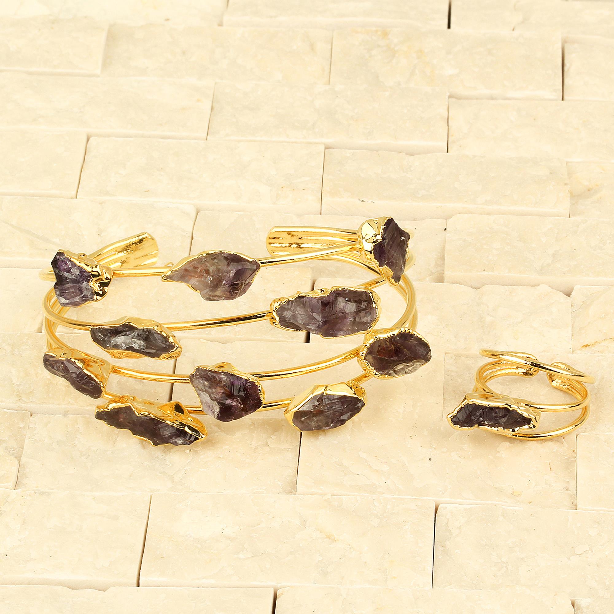 Natural Stone Rib Bracelet With Ring