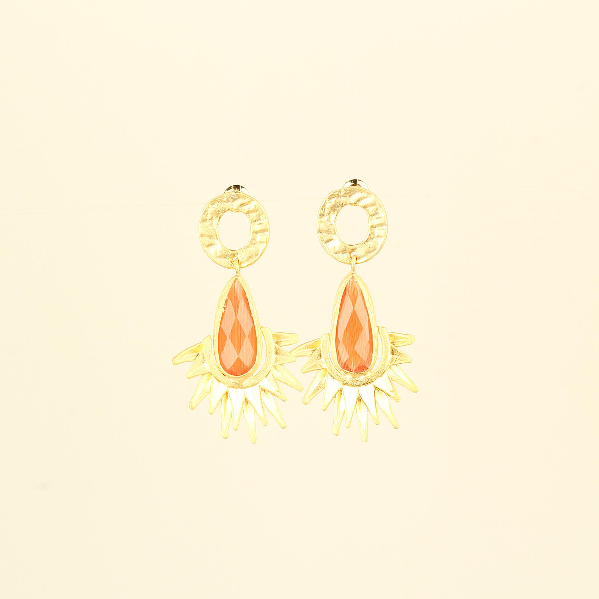 Orange Cat Eye Stone Sunray Earrings