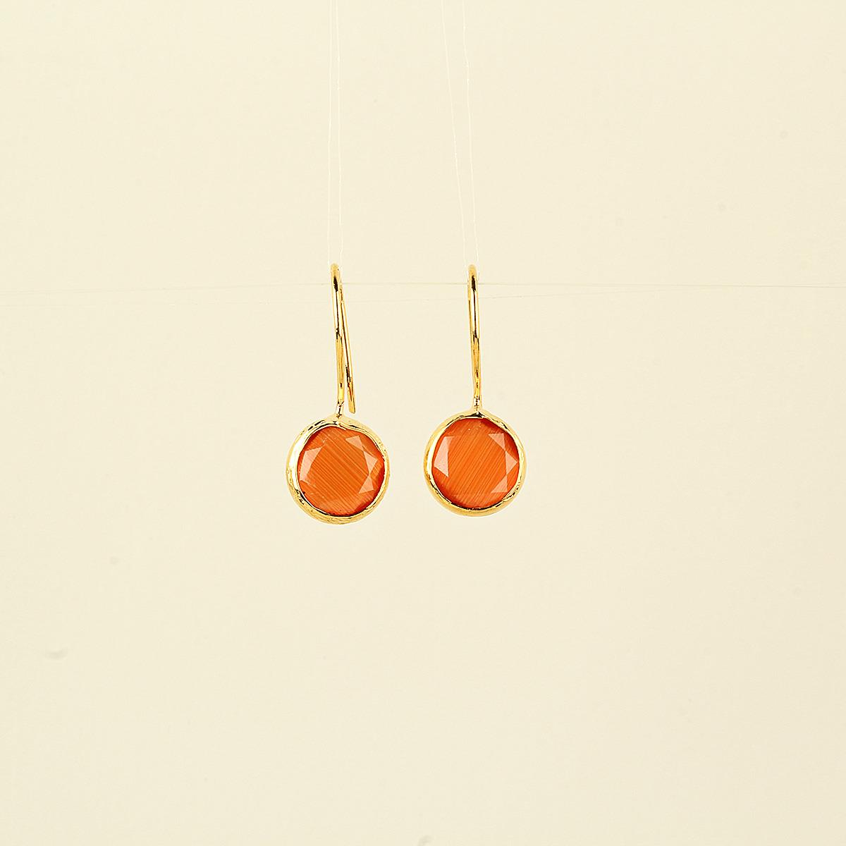 Orange Cats Eye Stone Round Hook Earring