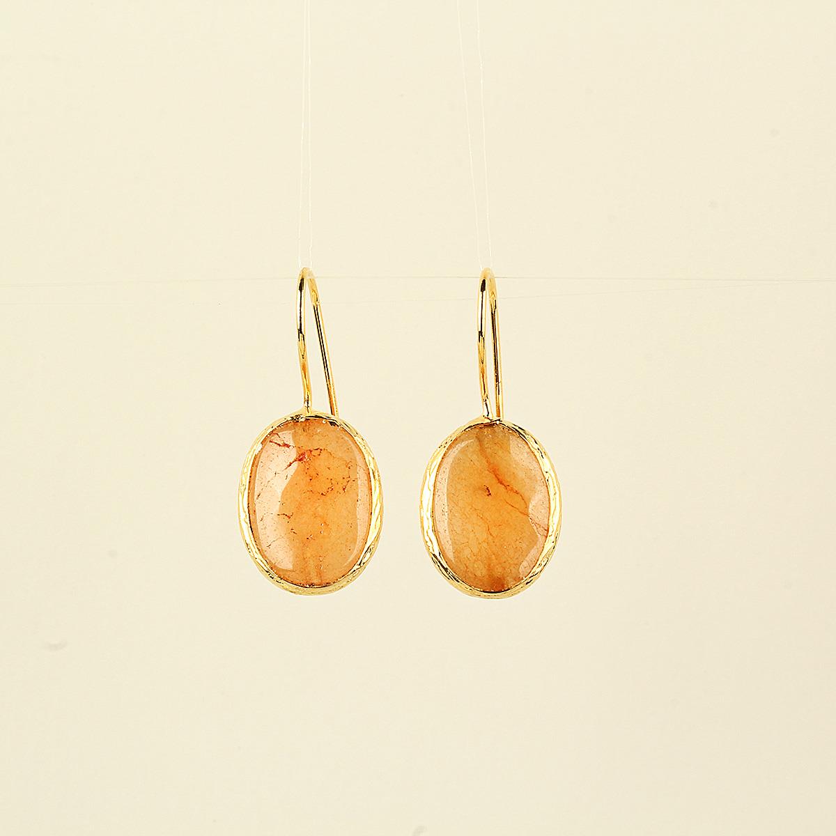 Orange Natural Stone Oval Hook Earring