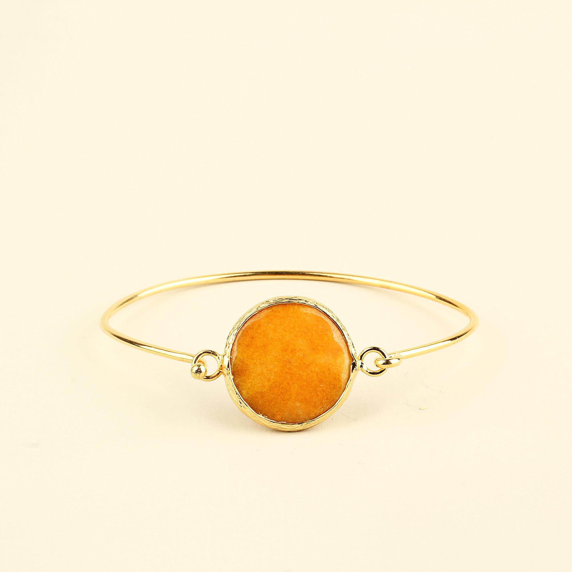Orange Natural Stone Round Metal Bracelet