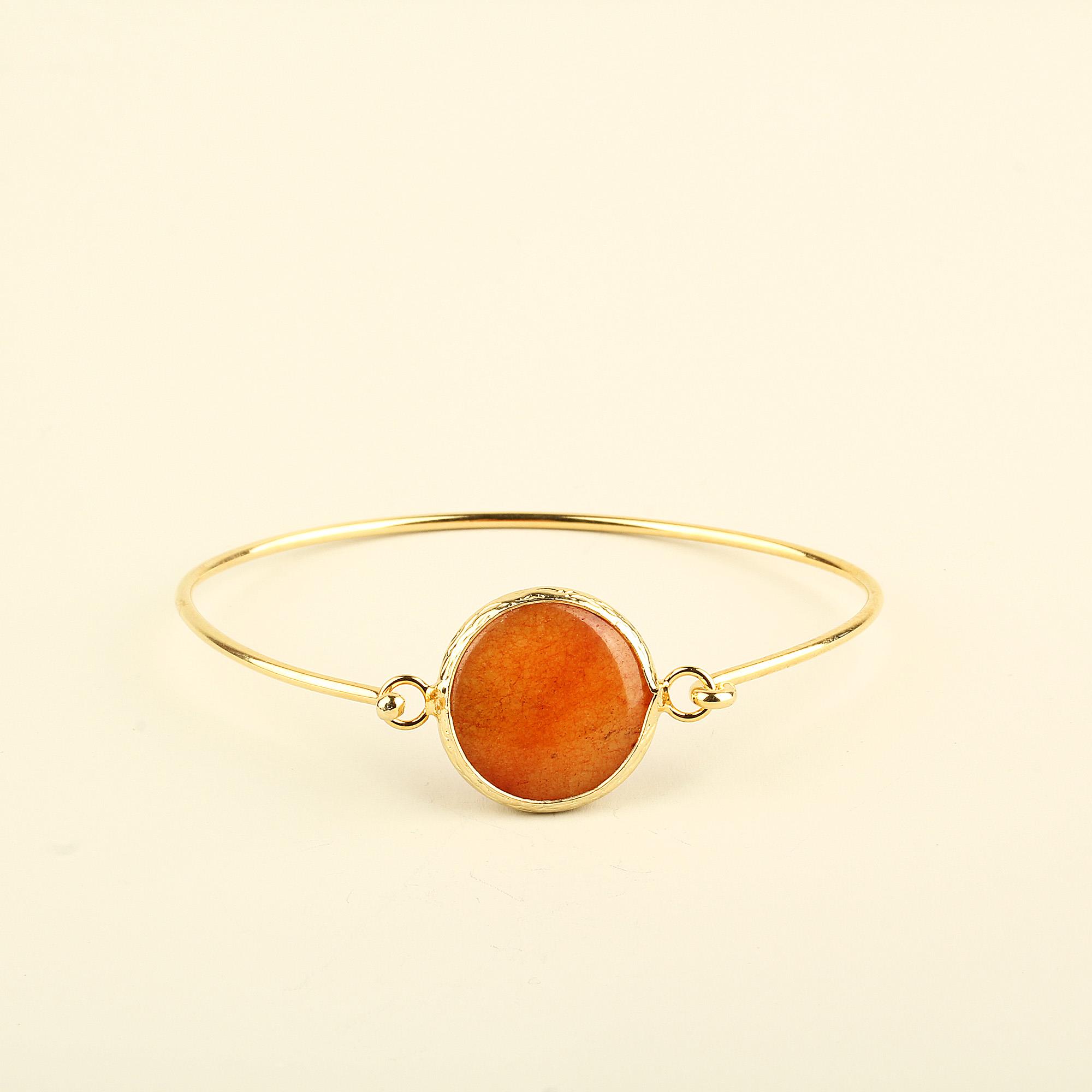 Orange Natural Stone Round Metal Bracelet