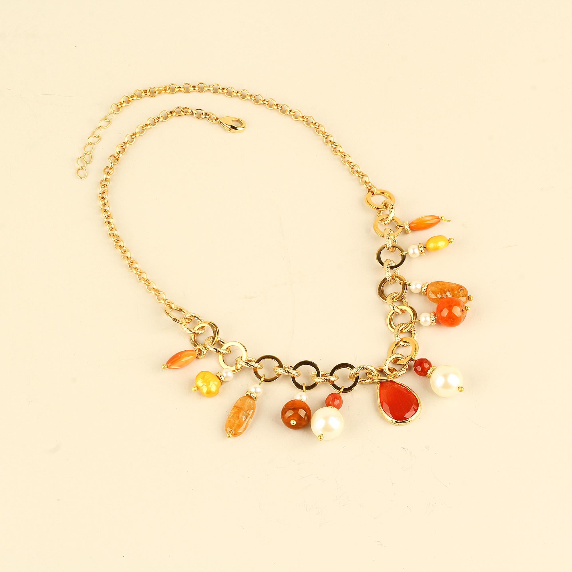 Orange Natural Stones Chain Necklace