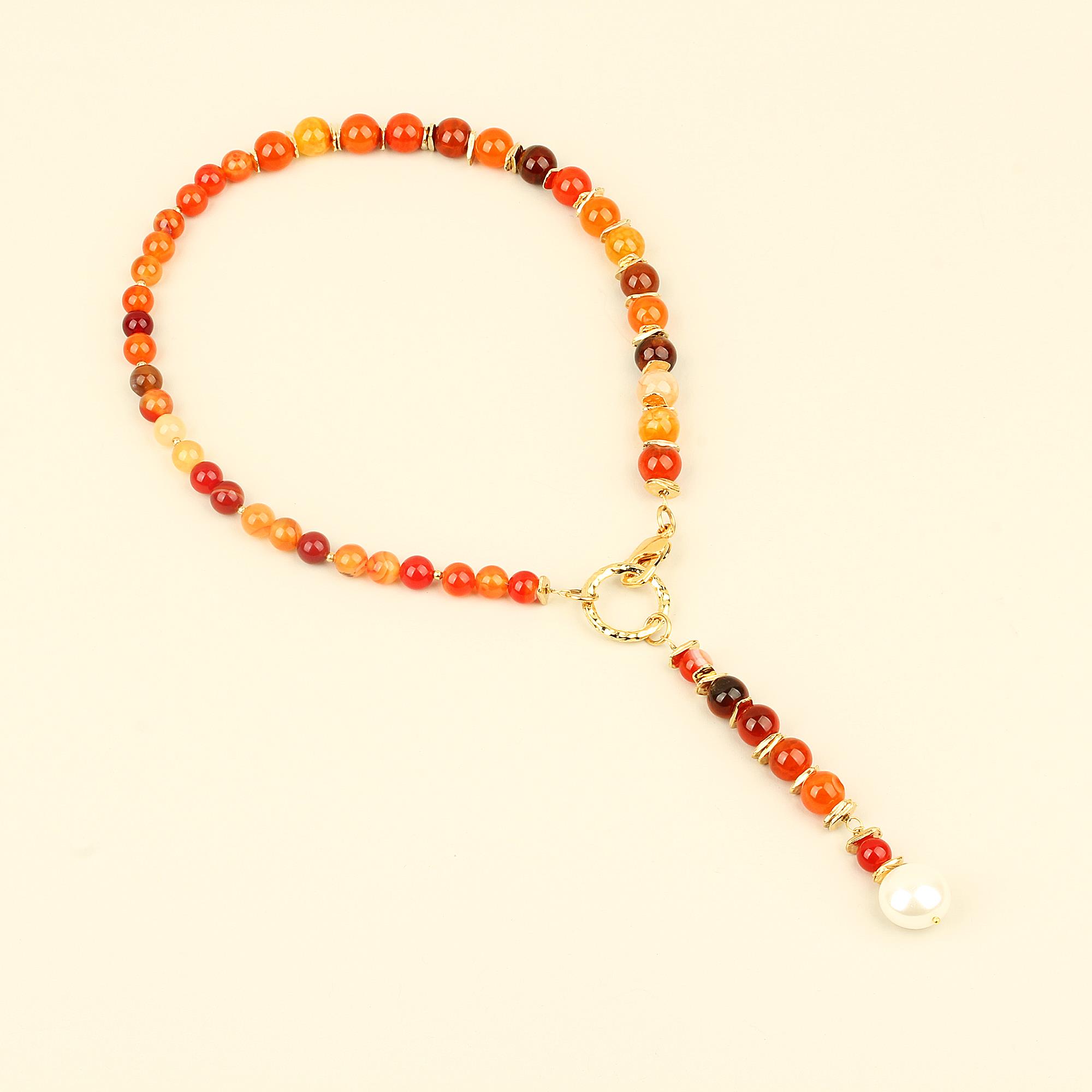 Orange Natural Stones Mallorca Pearl Ending Necklace