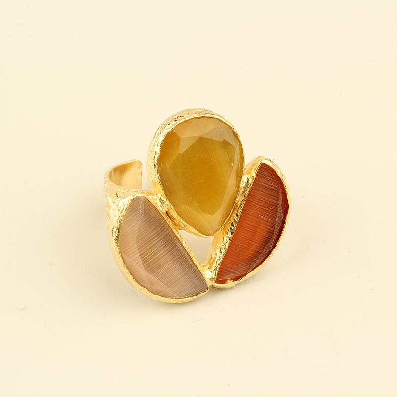 Orange&Yellow Cats Eye Trio Ring