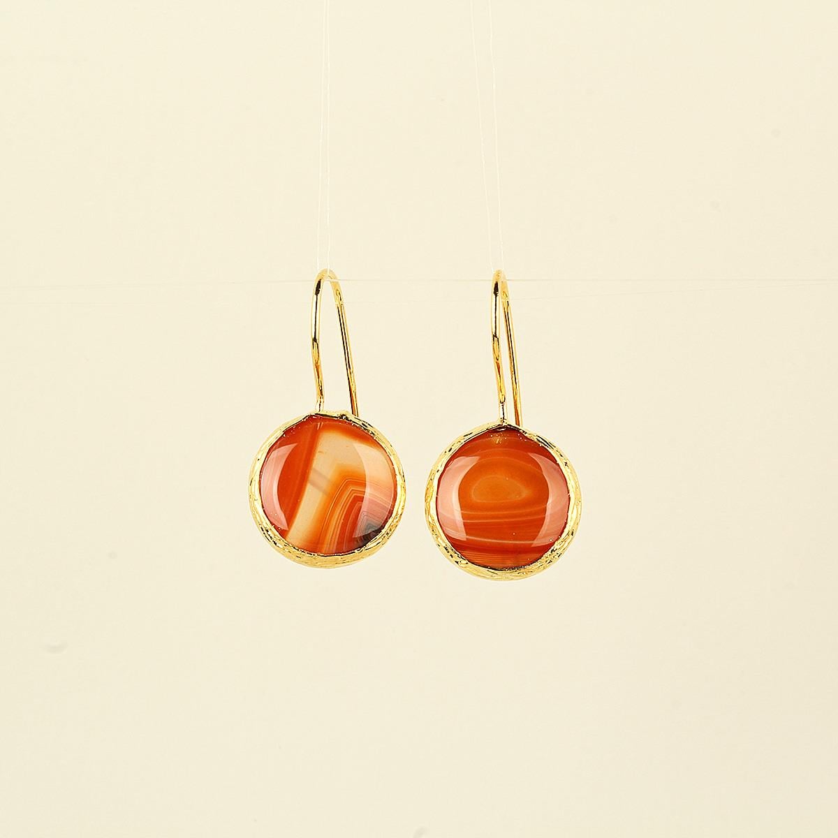 Patterned Orange Natural Stone Hook Earring