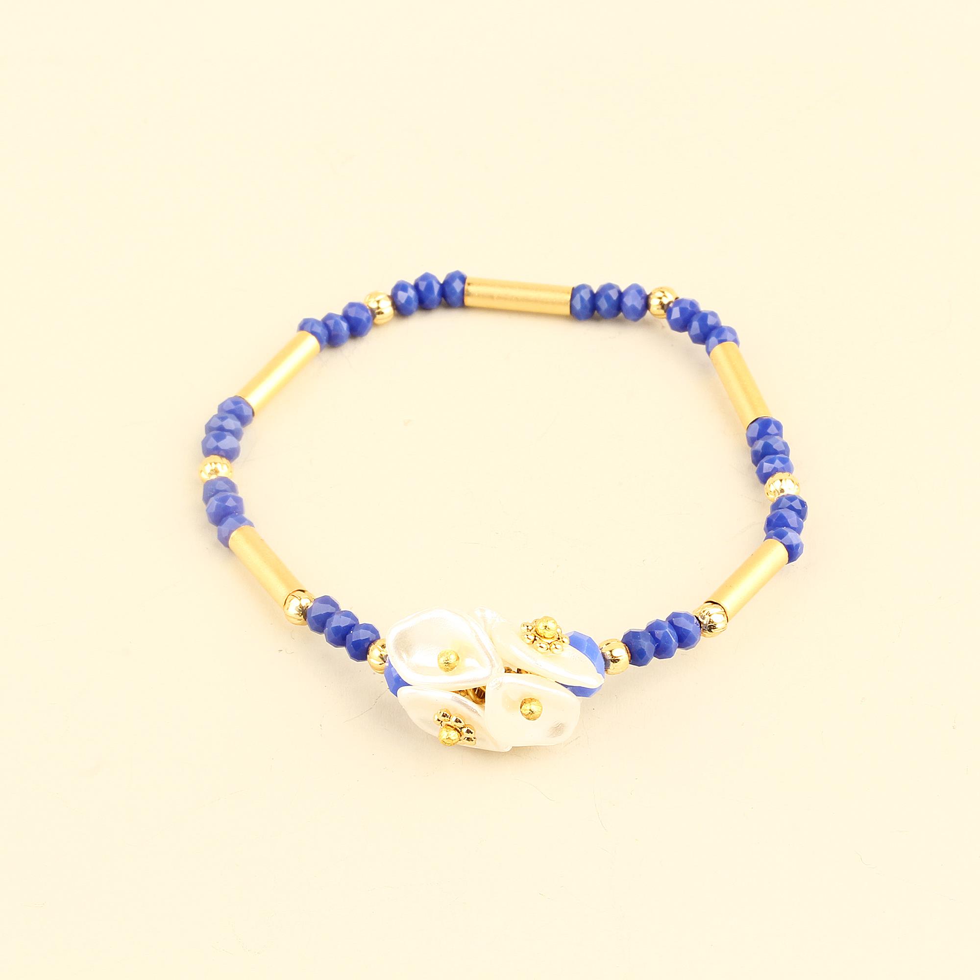 Pearl Bouquet Crystal Beads Thin Blue Bracelet