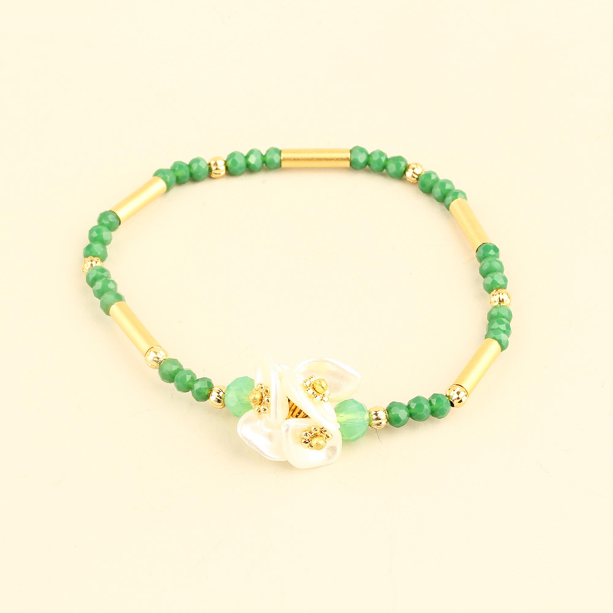 Pearl Bouquet Crystal Beads Thin Green Bracelet