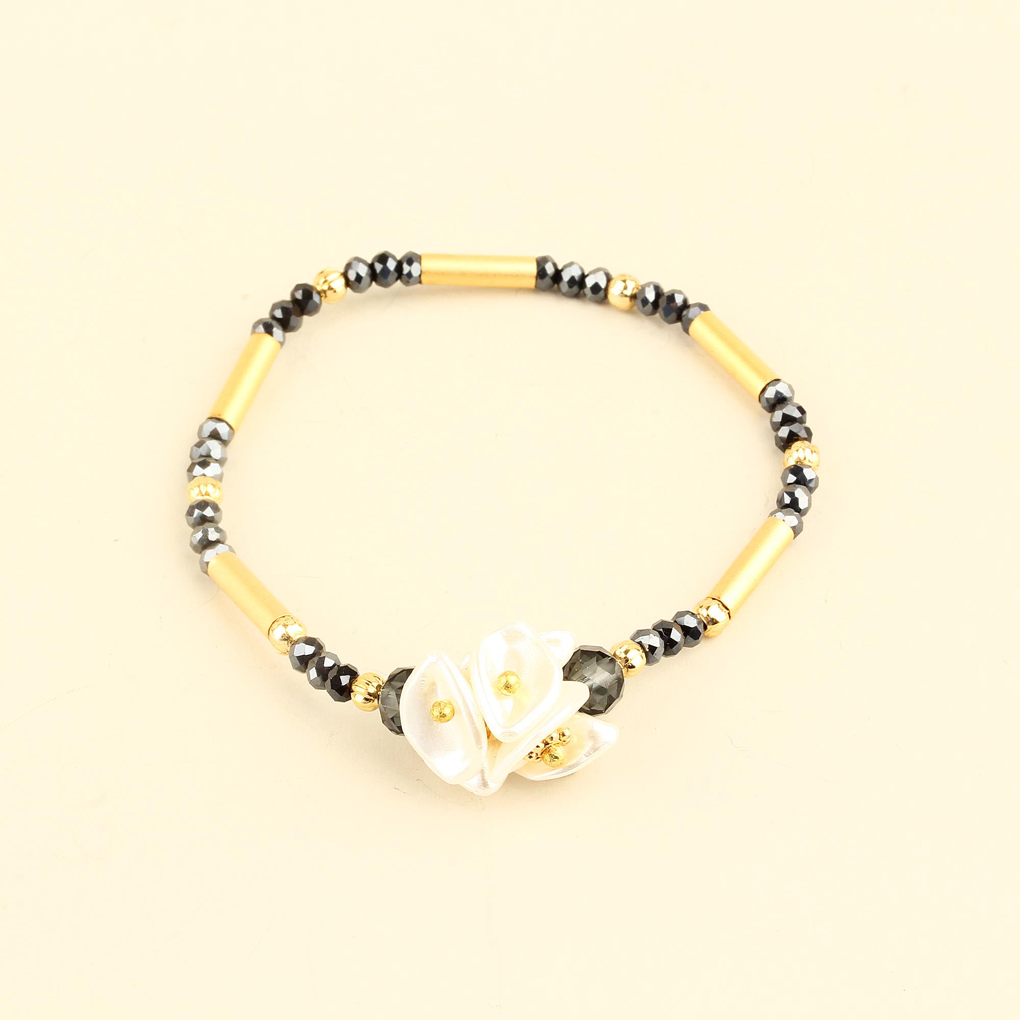 Pearl Bouquet Crystal Beads Thin Metalic Bracelet
