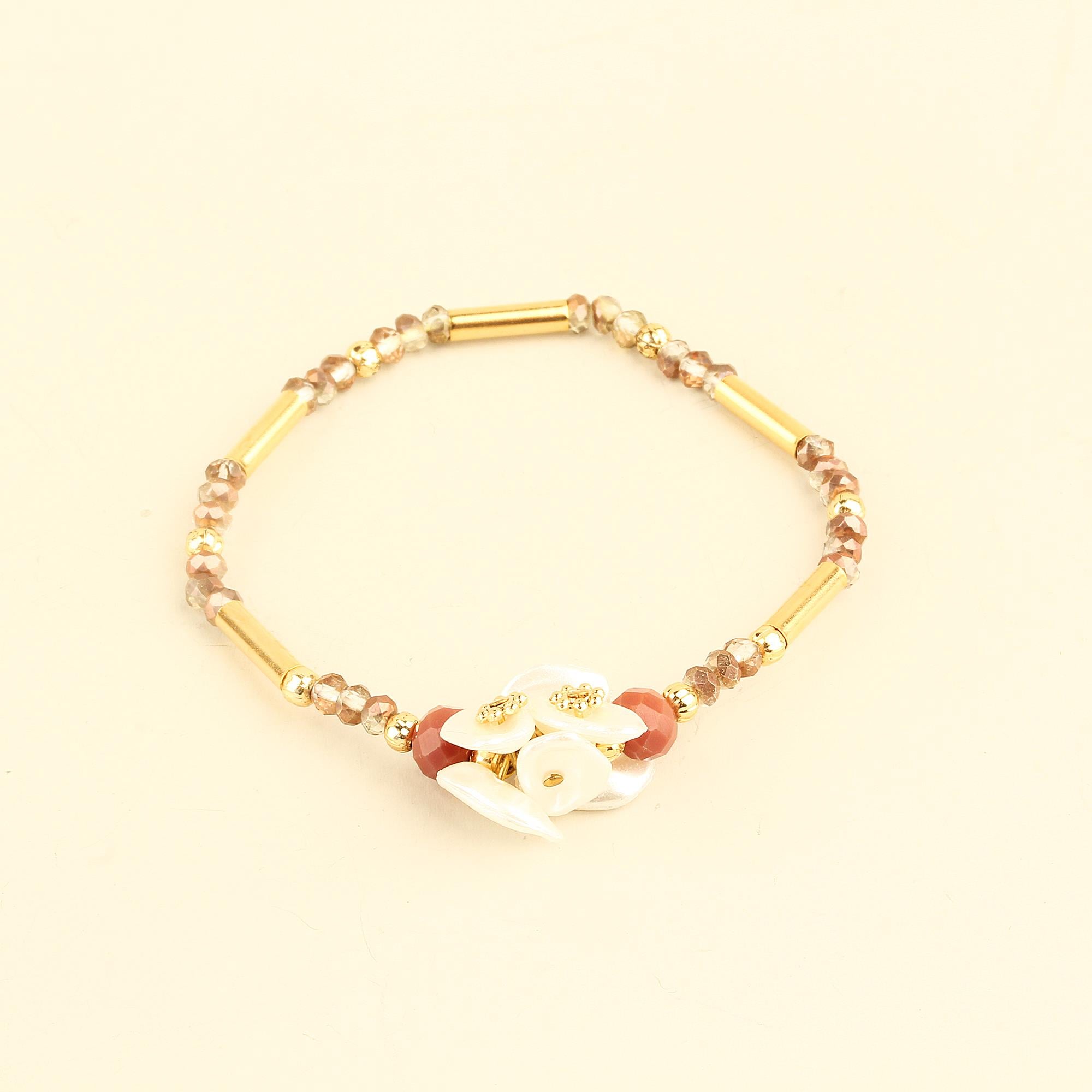 Pearl Bouquet Crystal Beads Thin Metalic Bracelet