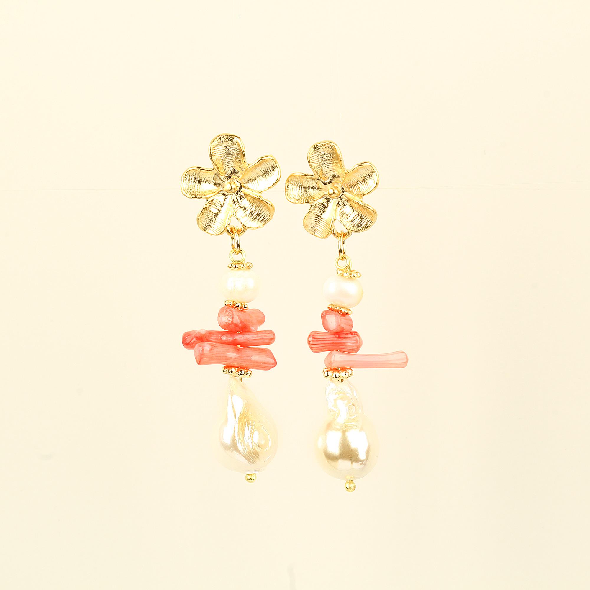 Pearl Coral Daisy Earrings