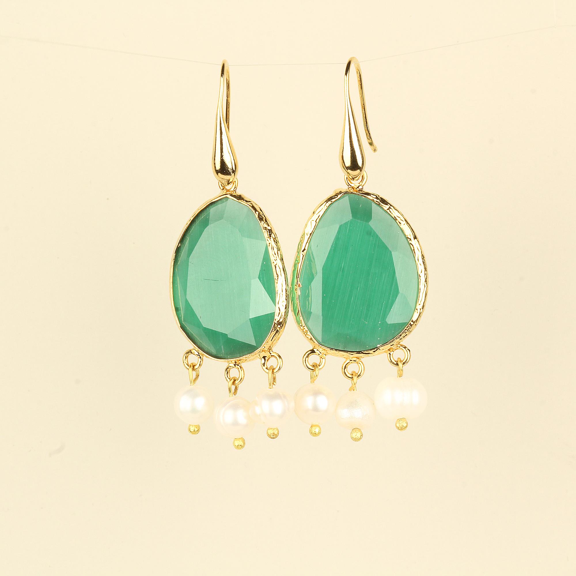 Pearl Dangle Purple Cat Eye Hook Earrings