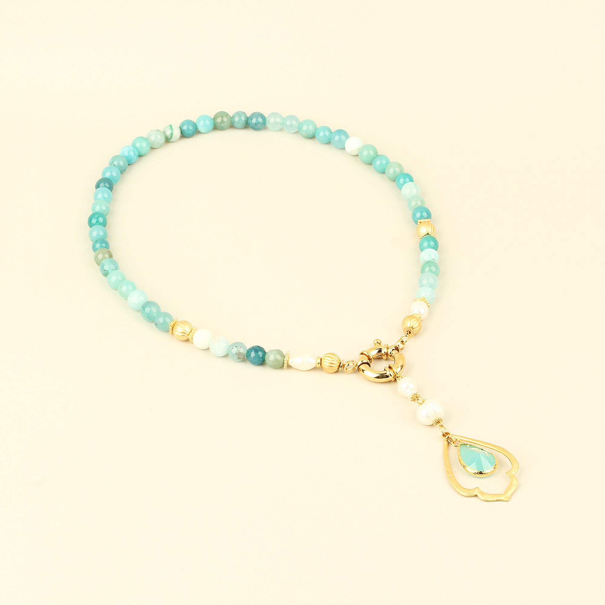 Pearl Detailed Drop Blue Necklace