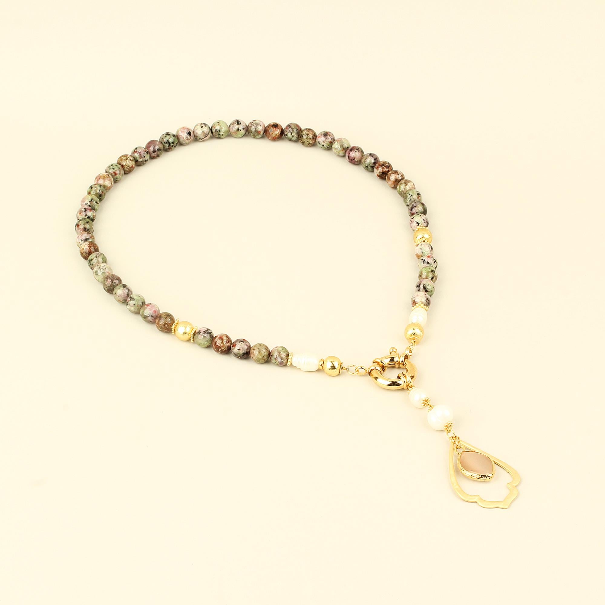 Pearl Detailed Drop Brown Necklace