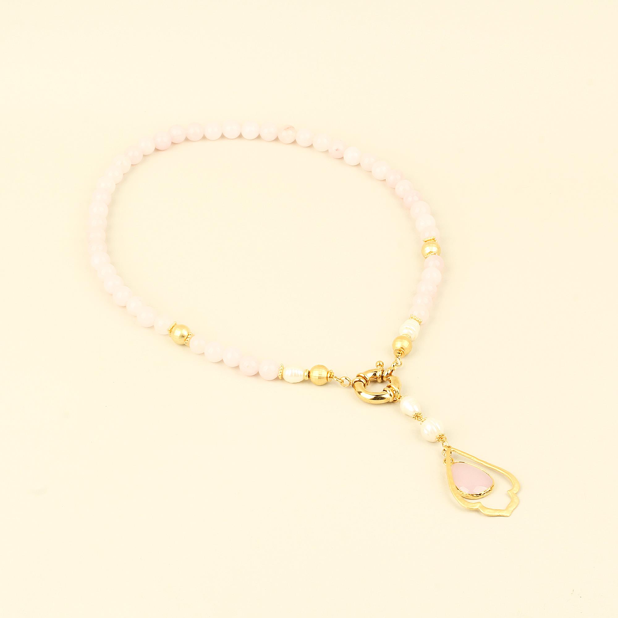 Pearl Detailed Drop Candy Pink Necklace