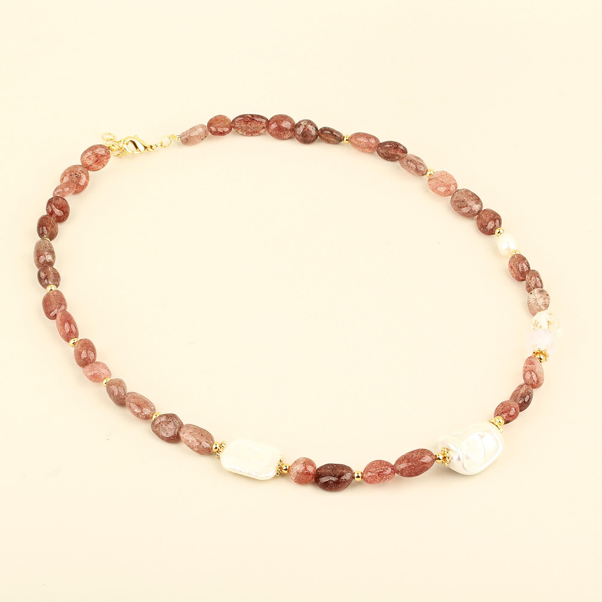 Pearl Detailed Strawberry Quartz Necklace