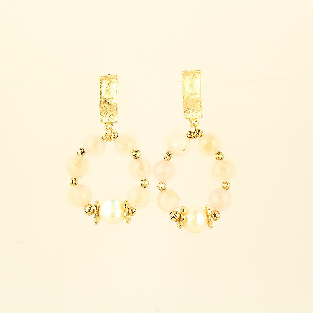 Pearl & Natural Stones Candy Pink Hoop Earring