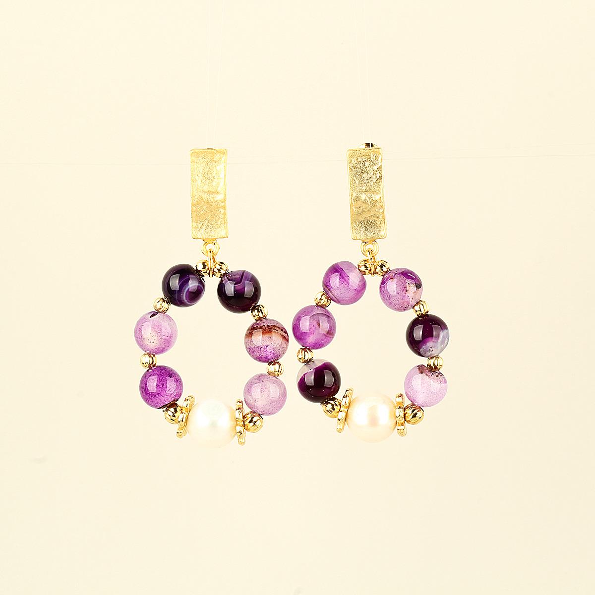 Pearl & Natural Stones Purple Hoop Earring