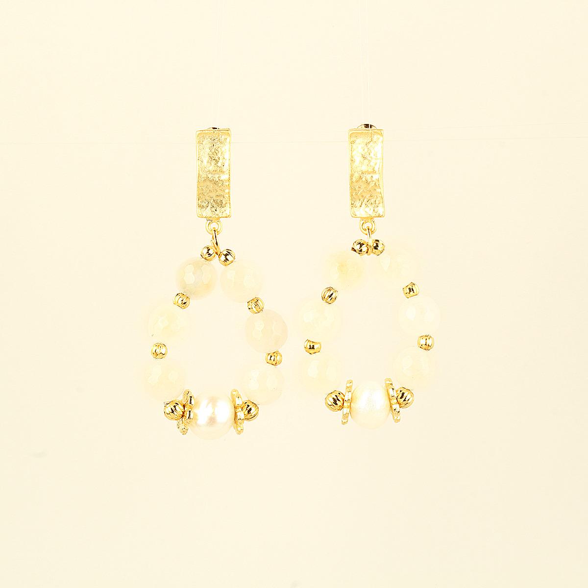 Pearl & Natural Stones White Hoop Earring