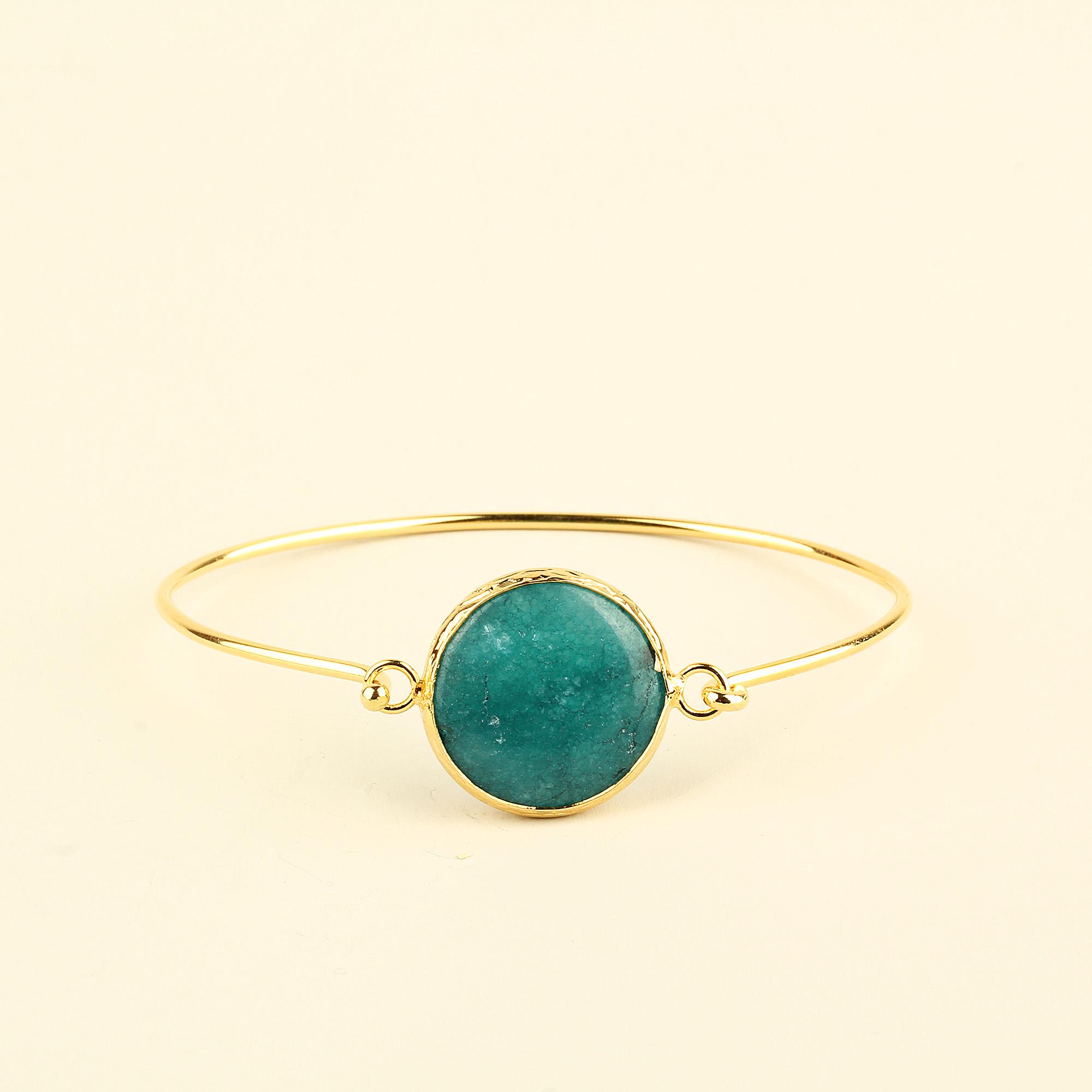 Petrol Blue Natural Stone Round Metal Bracelet