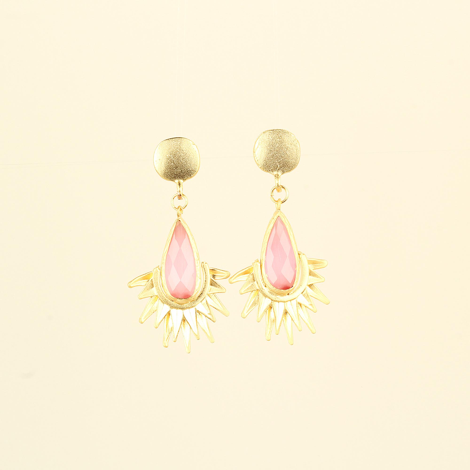 Pink Cat Eye Stone Sunray Earrings