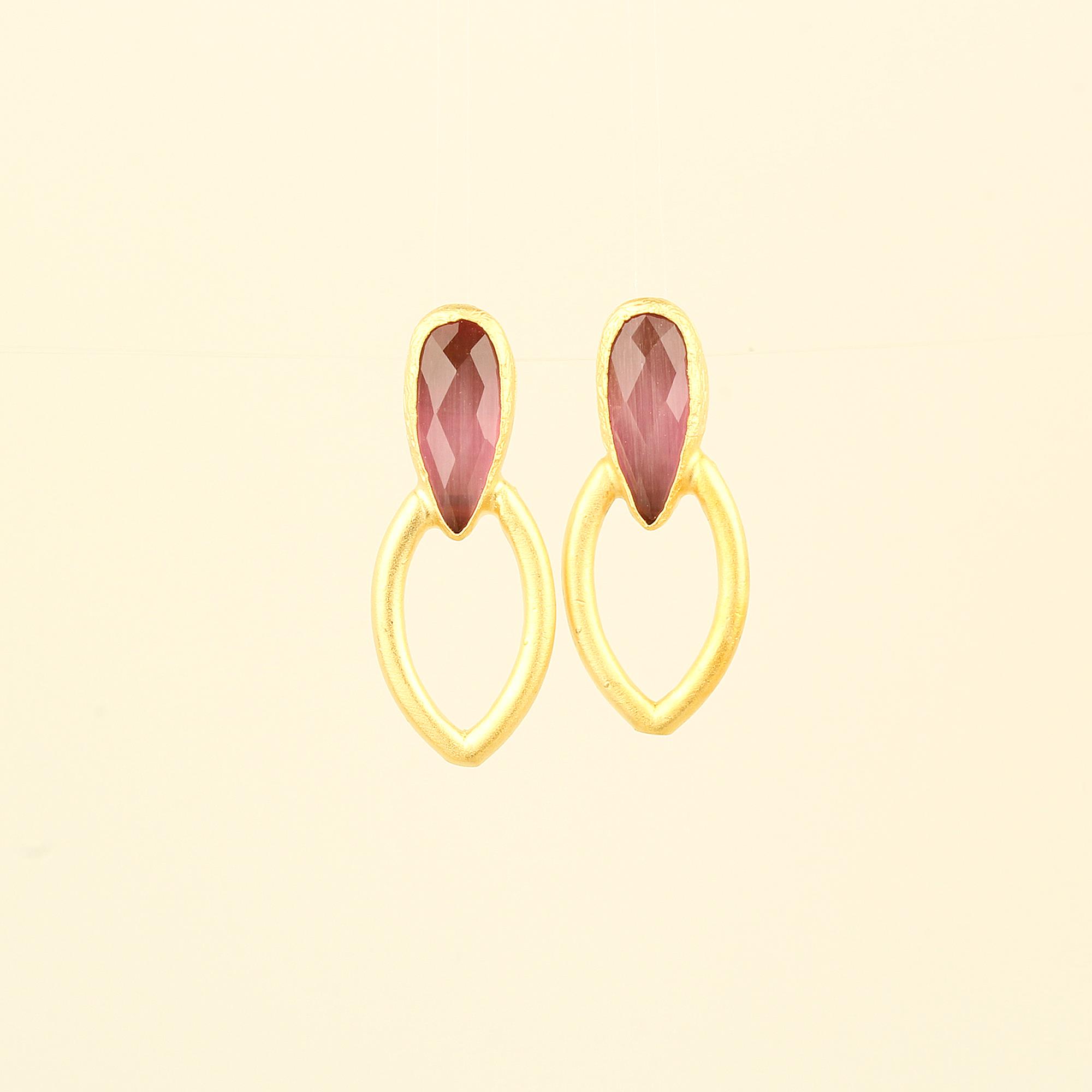 Pink Cat Stone Drop Earrings