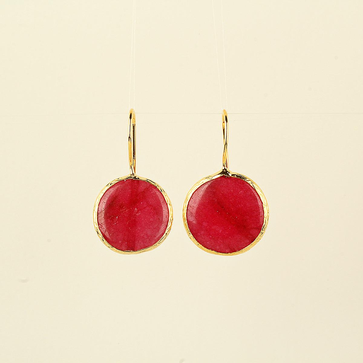 Pink Natural Stone Big Round Earring