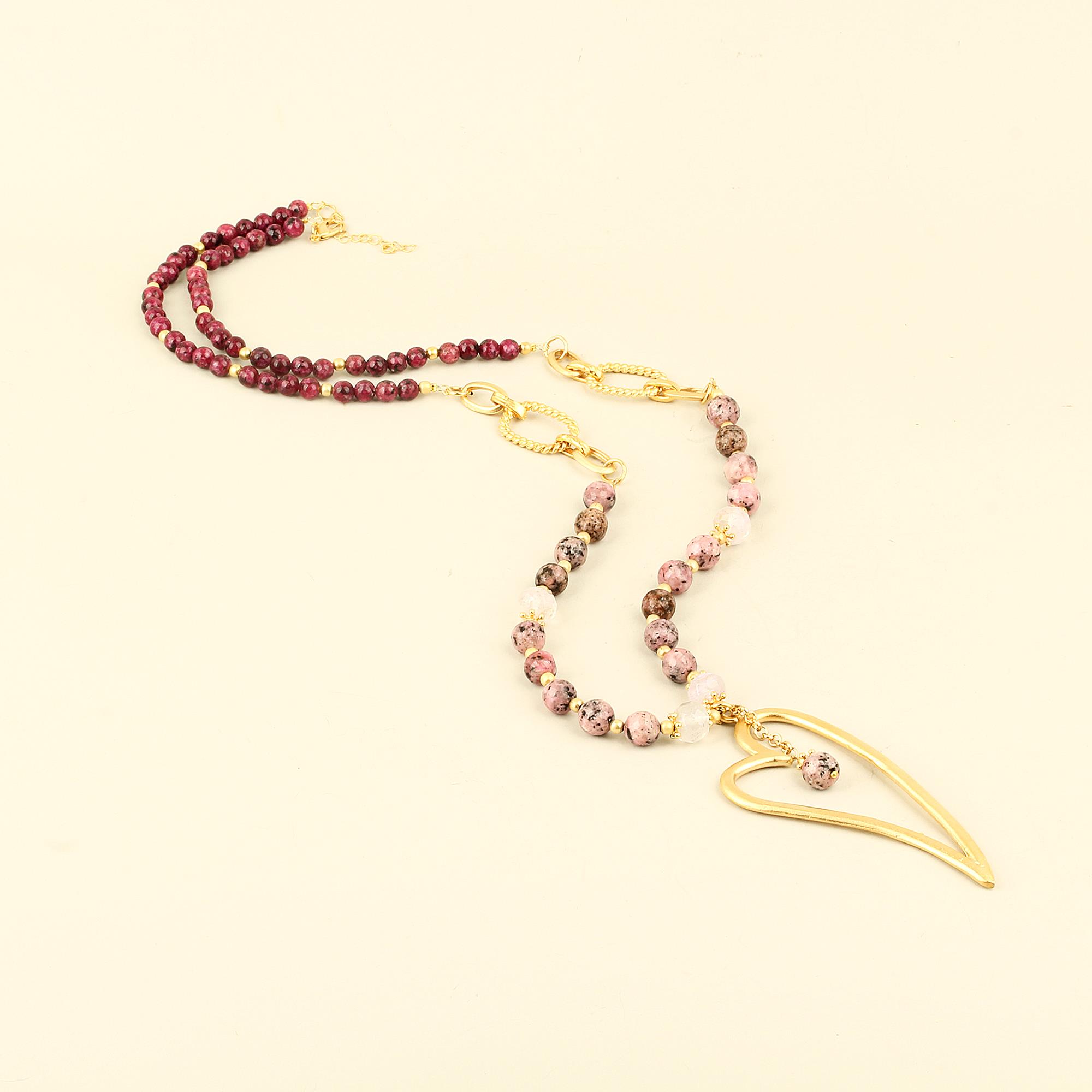 Pink Natural Stone Heart Necklace