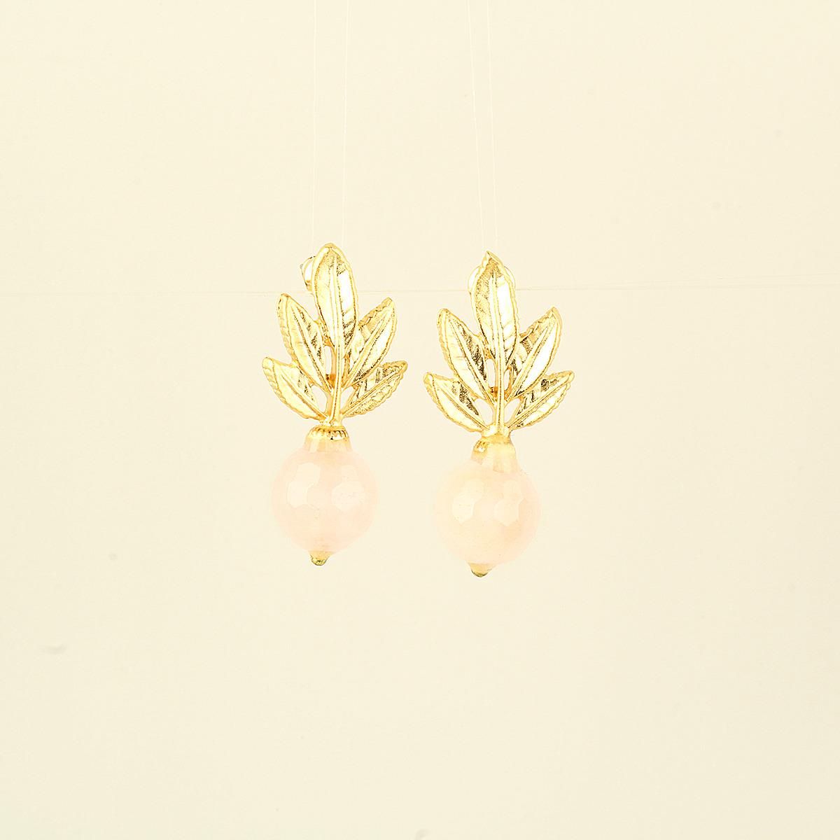 Pink Natural Stone Leaf Earrings