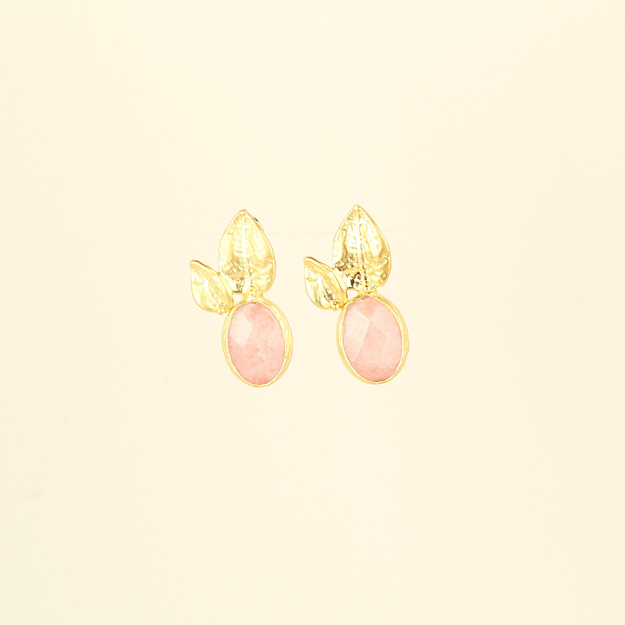 Pink Natural Stone Leaf Earrings
