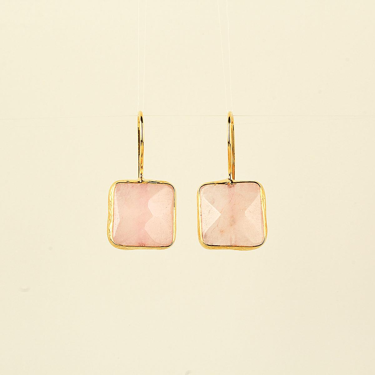 Pink Natural Stone Square Hook Earring