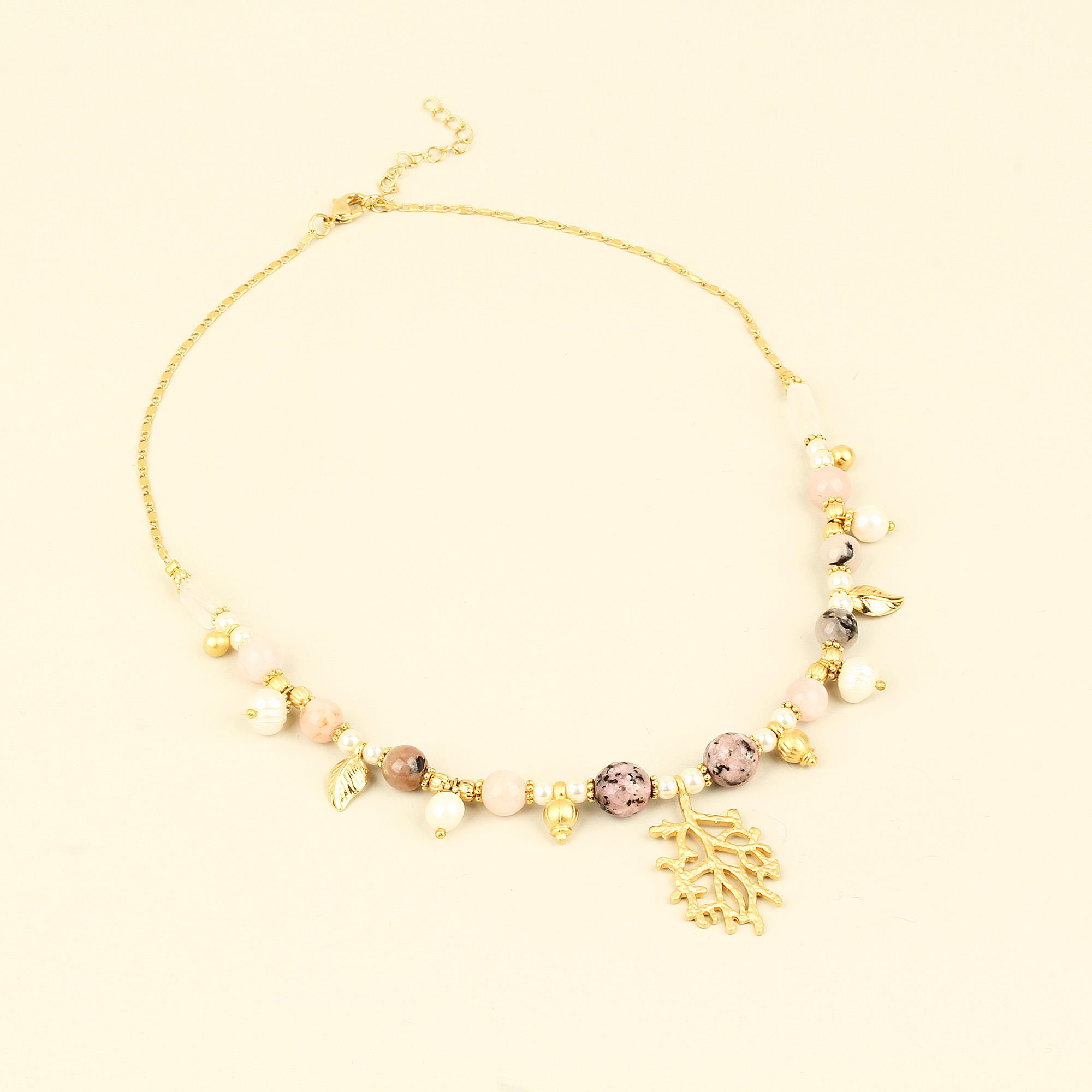 Pink Natural Stones Pearl Detailed Coral Necklace