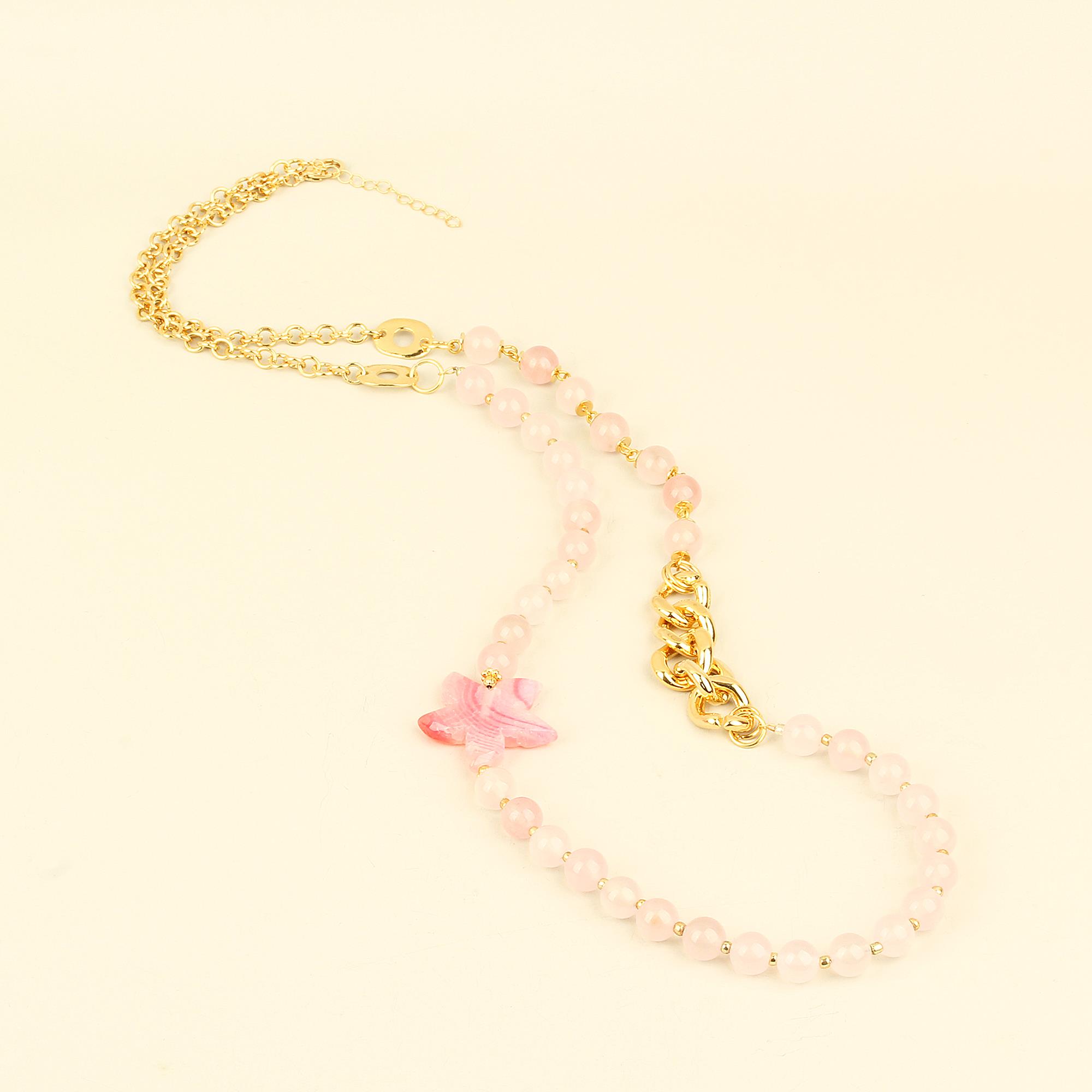 Pink Natural Stones Star Detailed Long Necklace