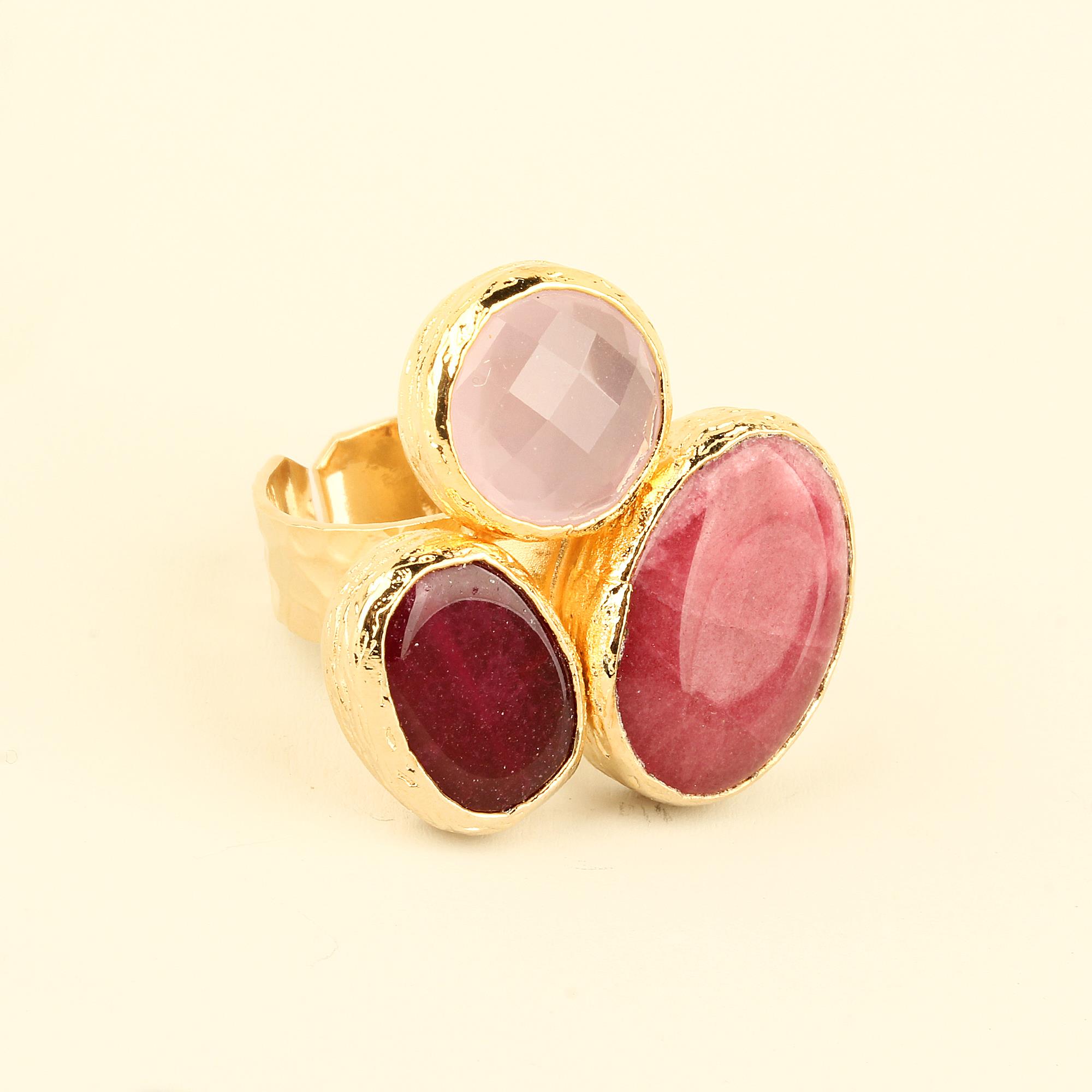 Pink Natural Stones Trio Ring