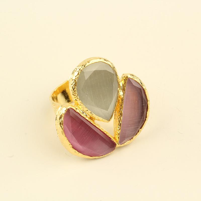 Pink & White Cats Eye Trio Ring