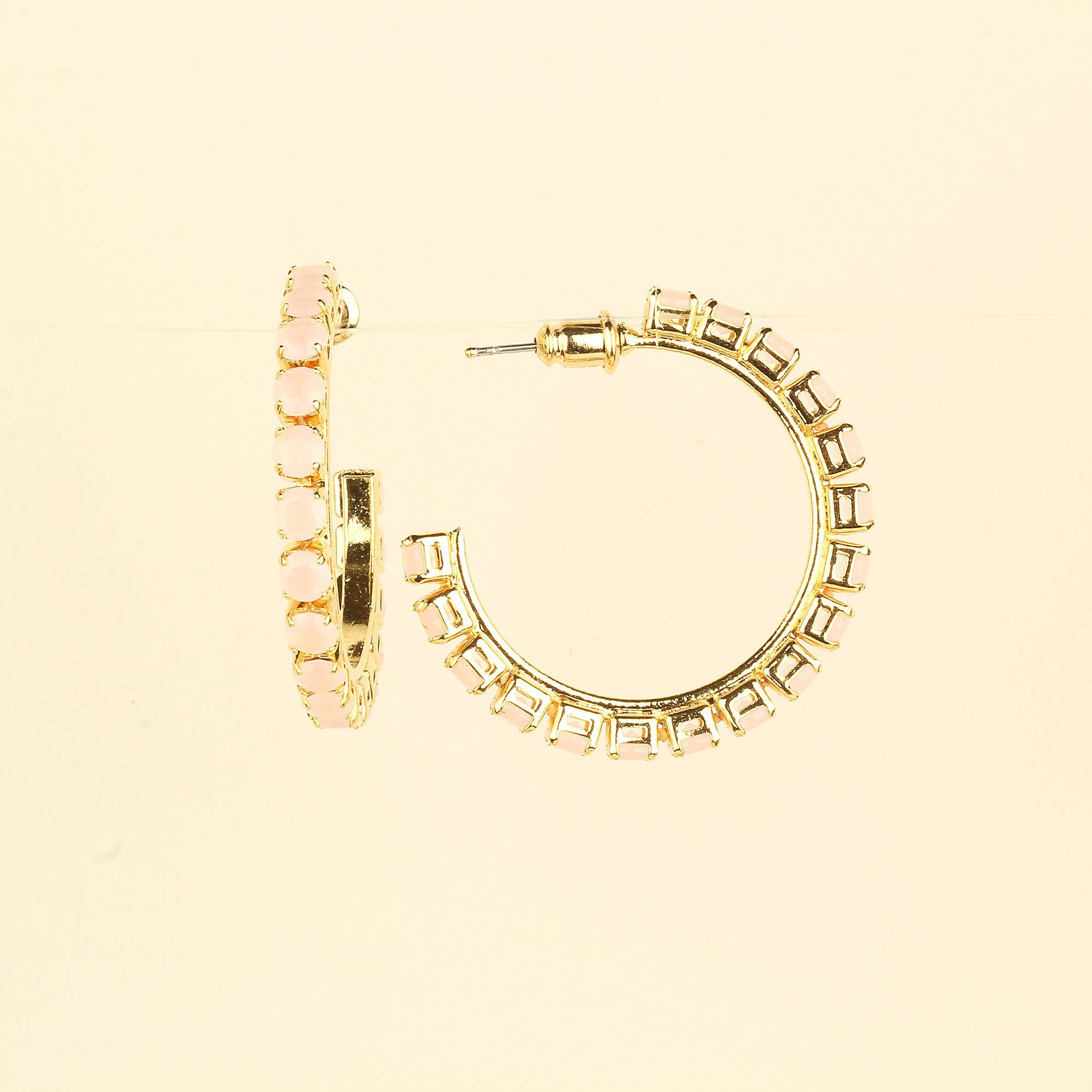 Pink Zircon Stone Hoop Earrings