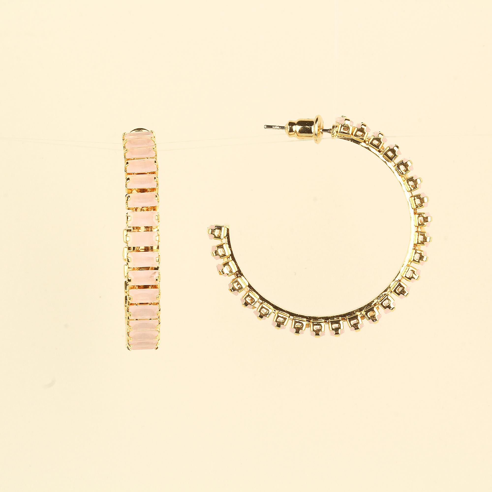 Pink Zircon Stone Hoop Earrings
