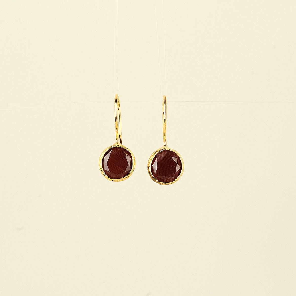 Purple Cats Eye Stone Round Hook Earring