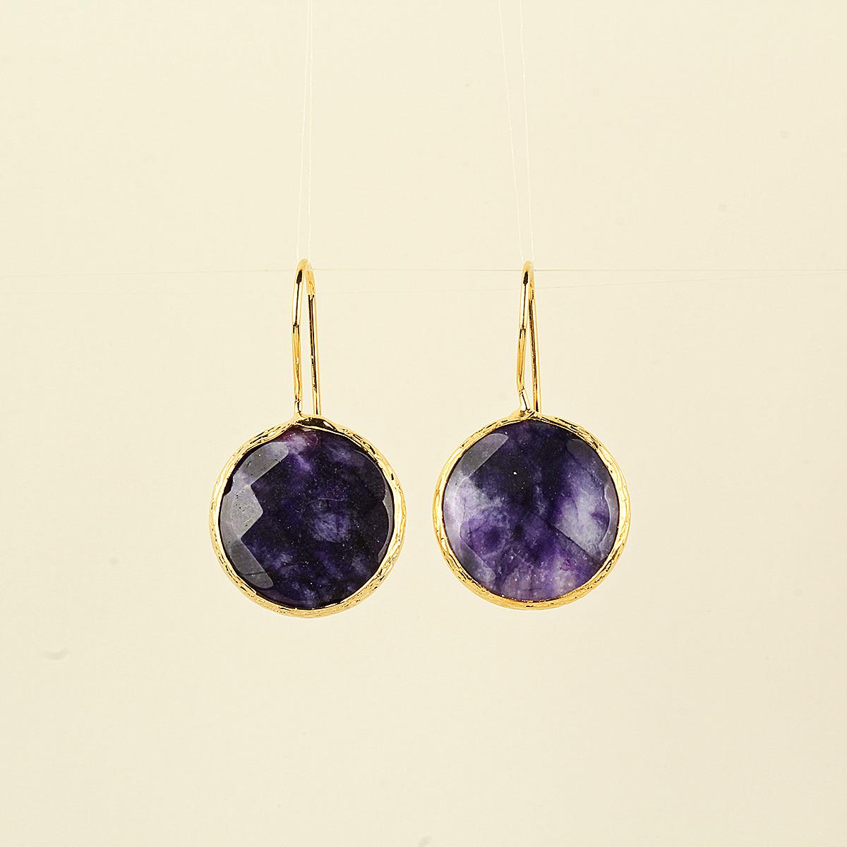 Purple Natural Stone Big Round Earring