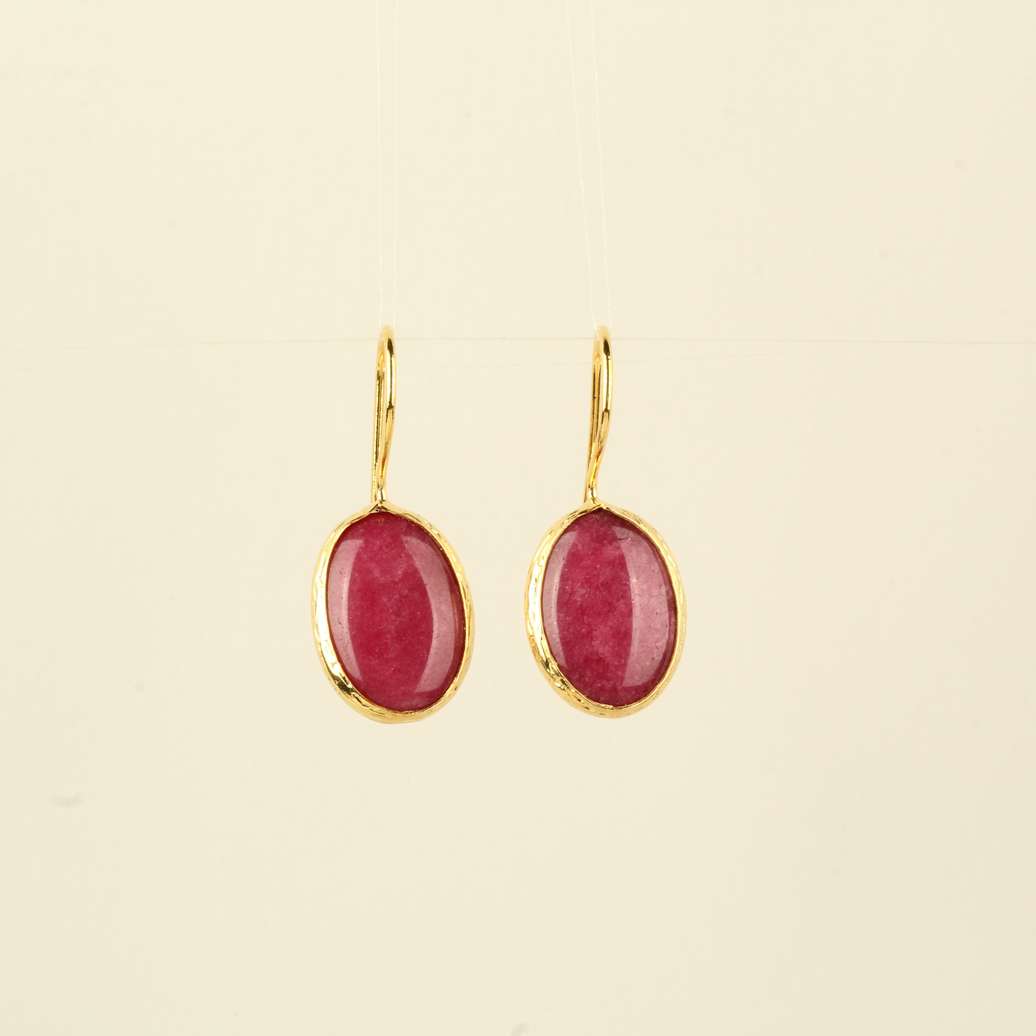 Purple Natural Stone Oval Hook Earring