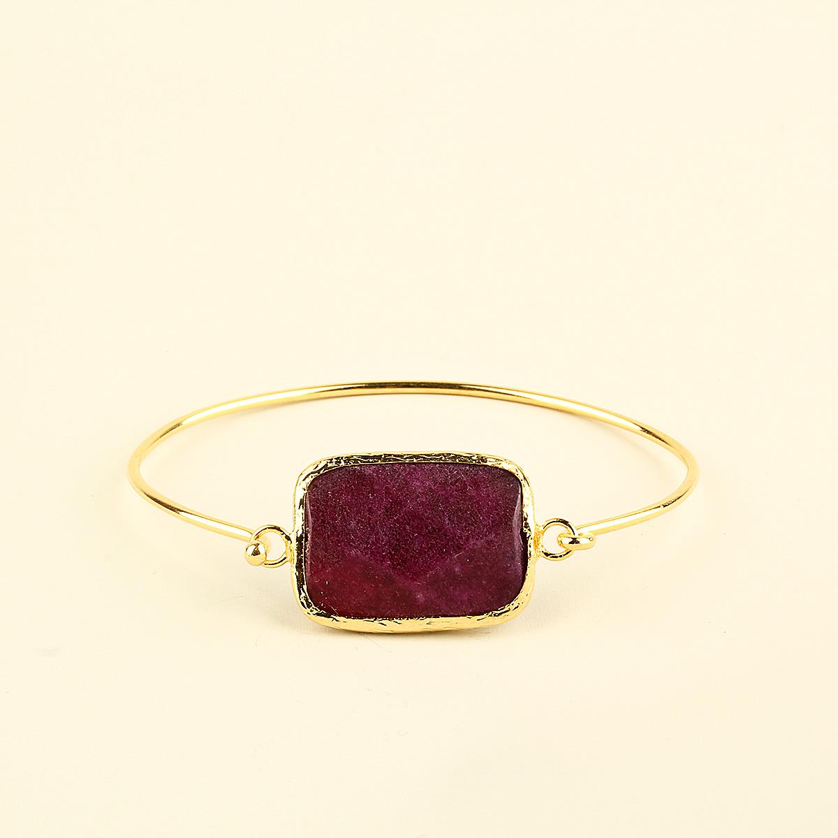 Purple Natural Stone Square Metal Bracelet