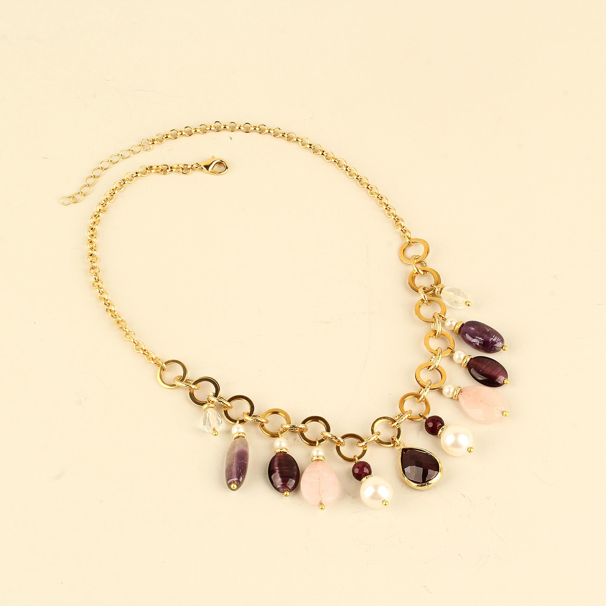 Purple Natural Stones Chain Necklace