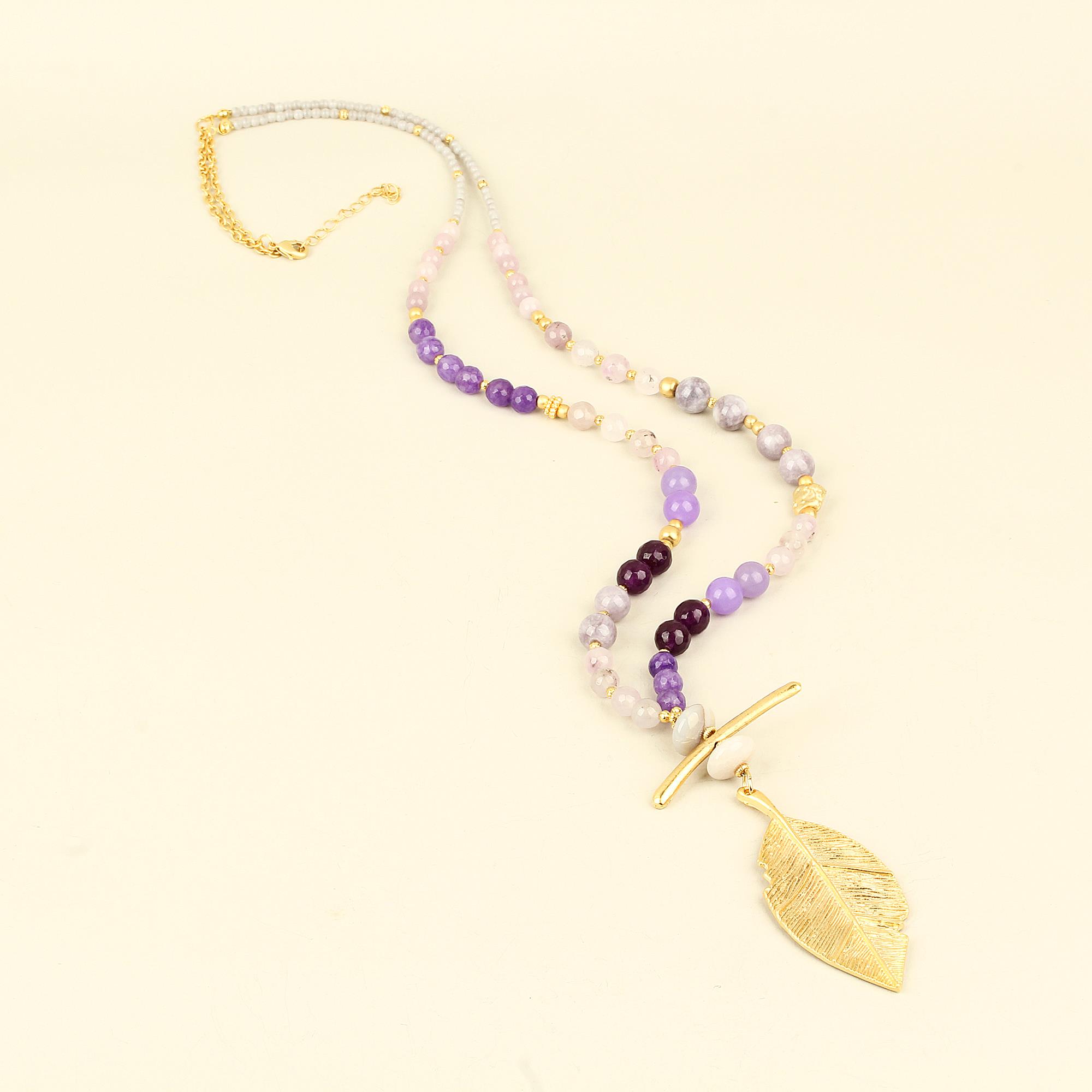 Purple Natural Stones Leaf Locket Necklace
