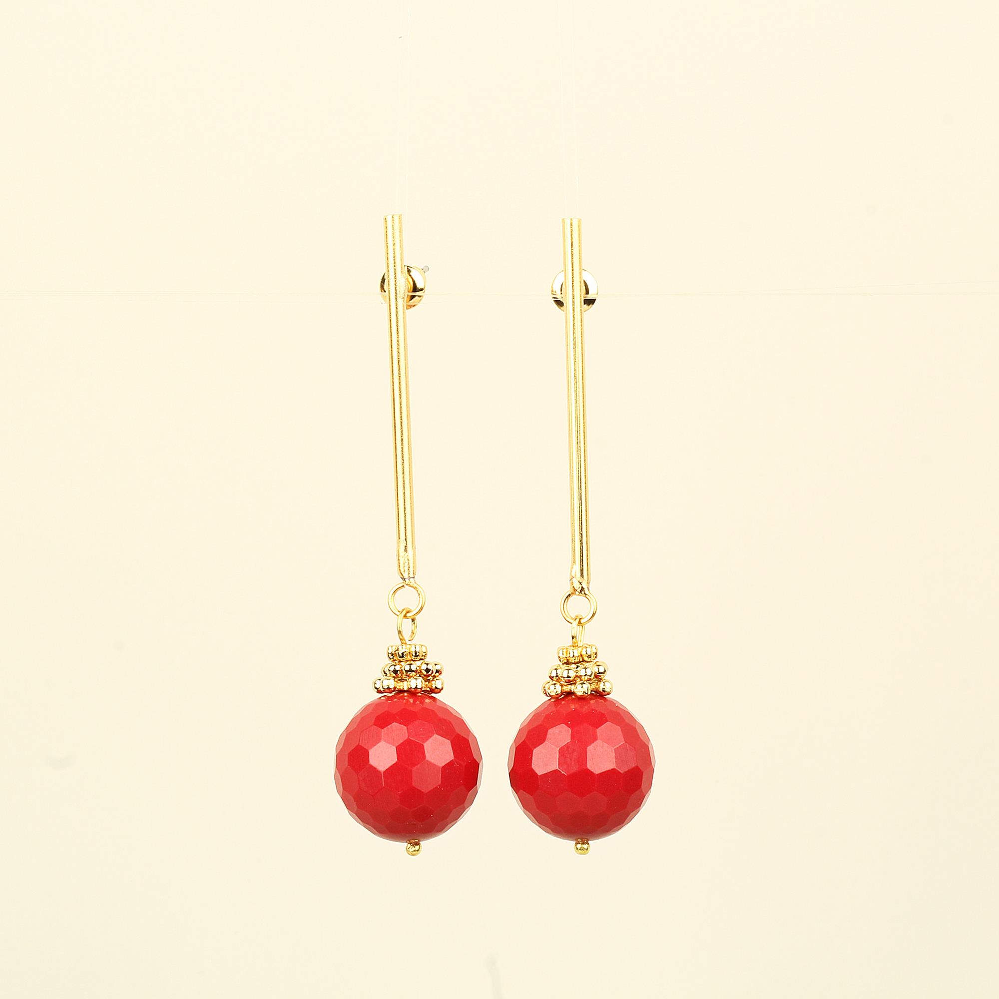 Red Bead Rod Earrings